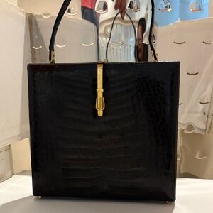 Elegant Black Crocodile-Embossed Handbag
